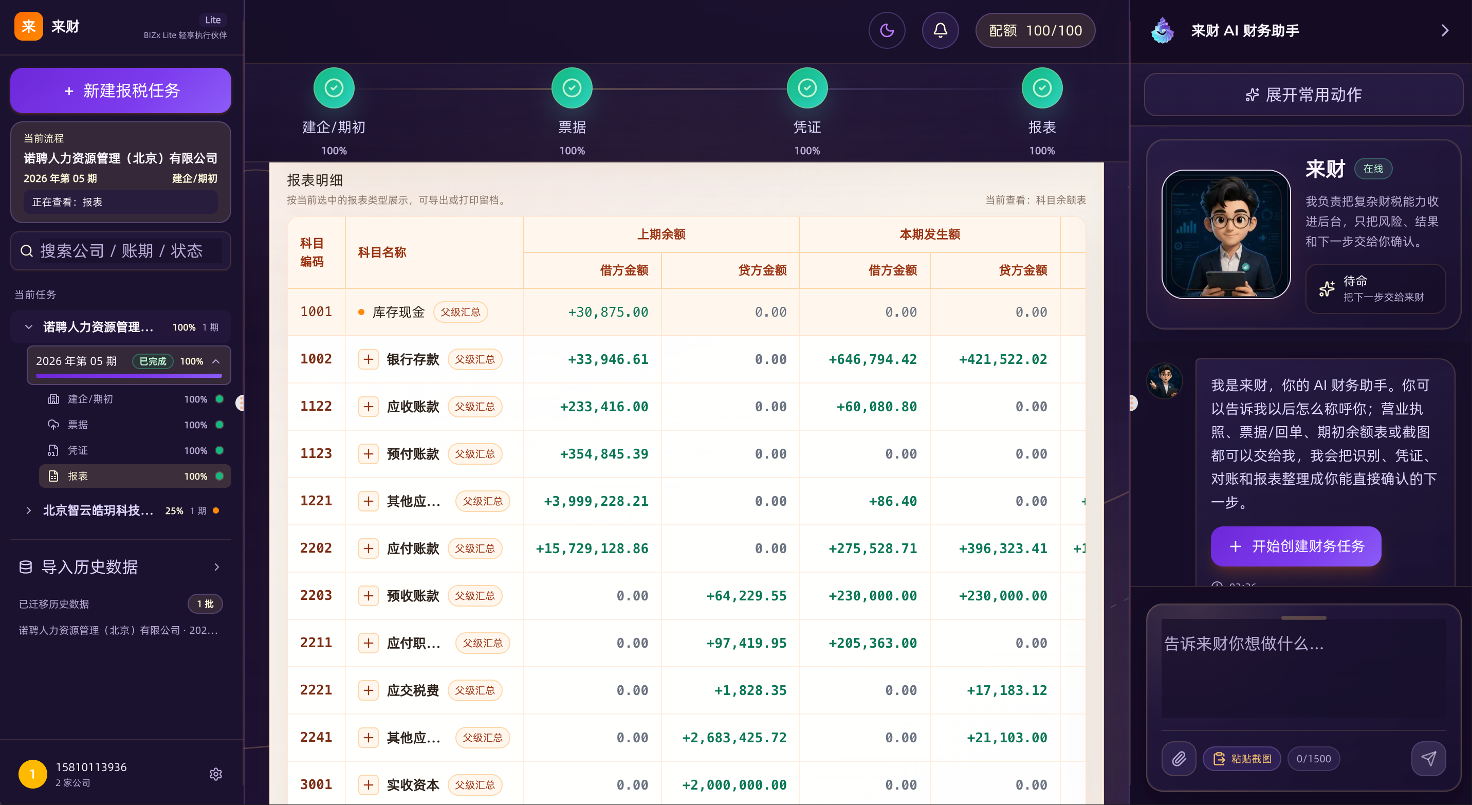 财务系统 · 三表自动生成